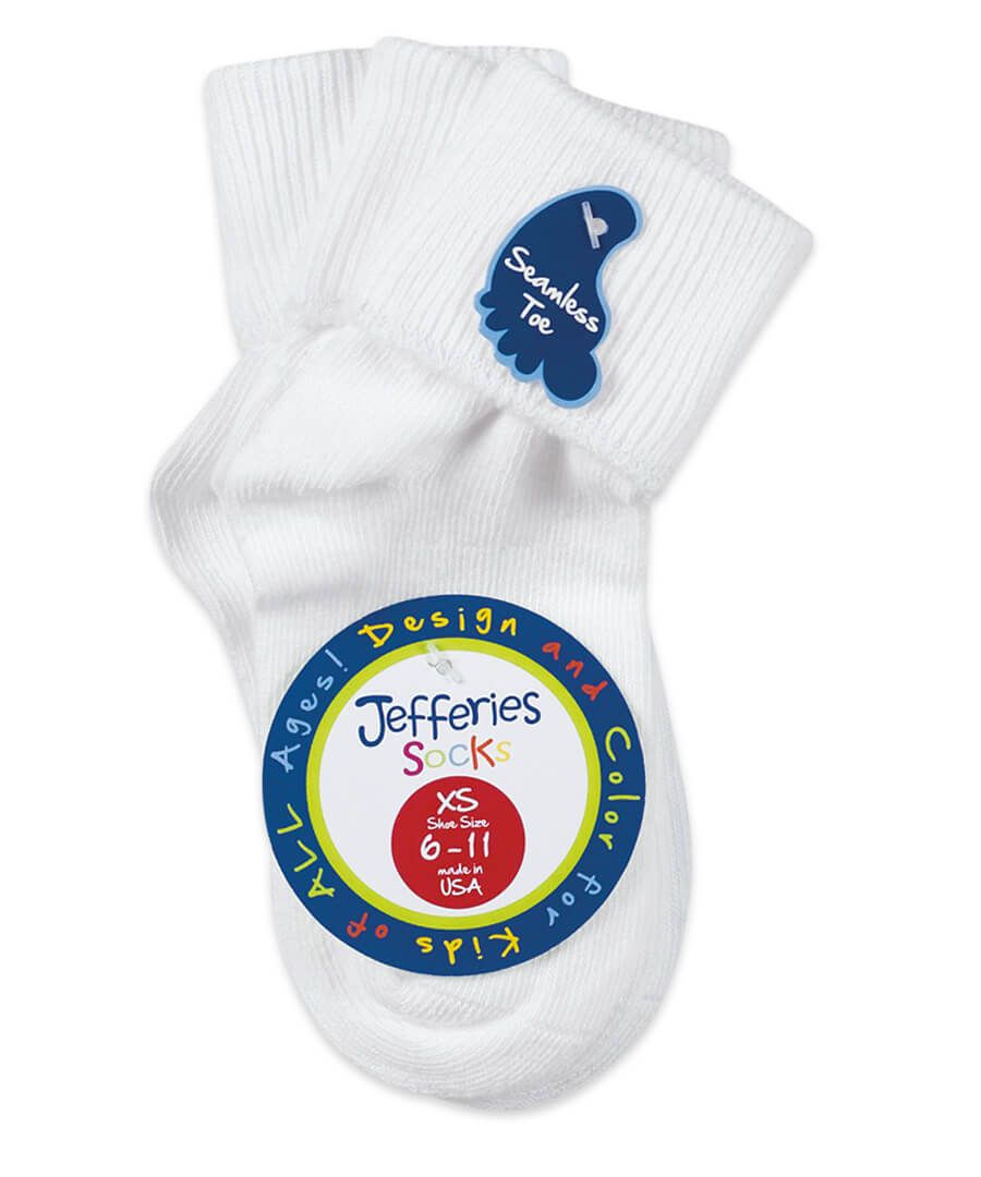 Smooth Toe Turn Cuff Socks | 3 Pair Pack | White 32200