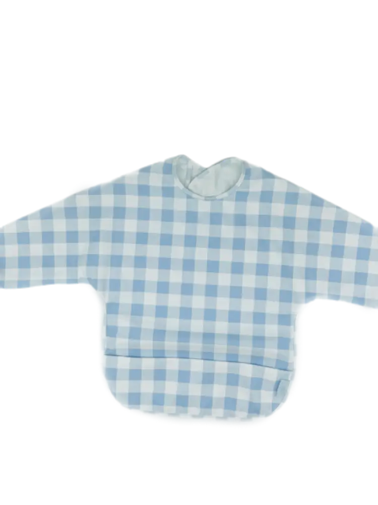 Long Sleeve Signature Catch All Bib | Blue Gingham | 6M-2T