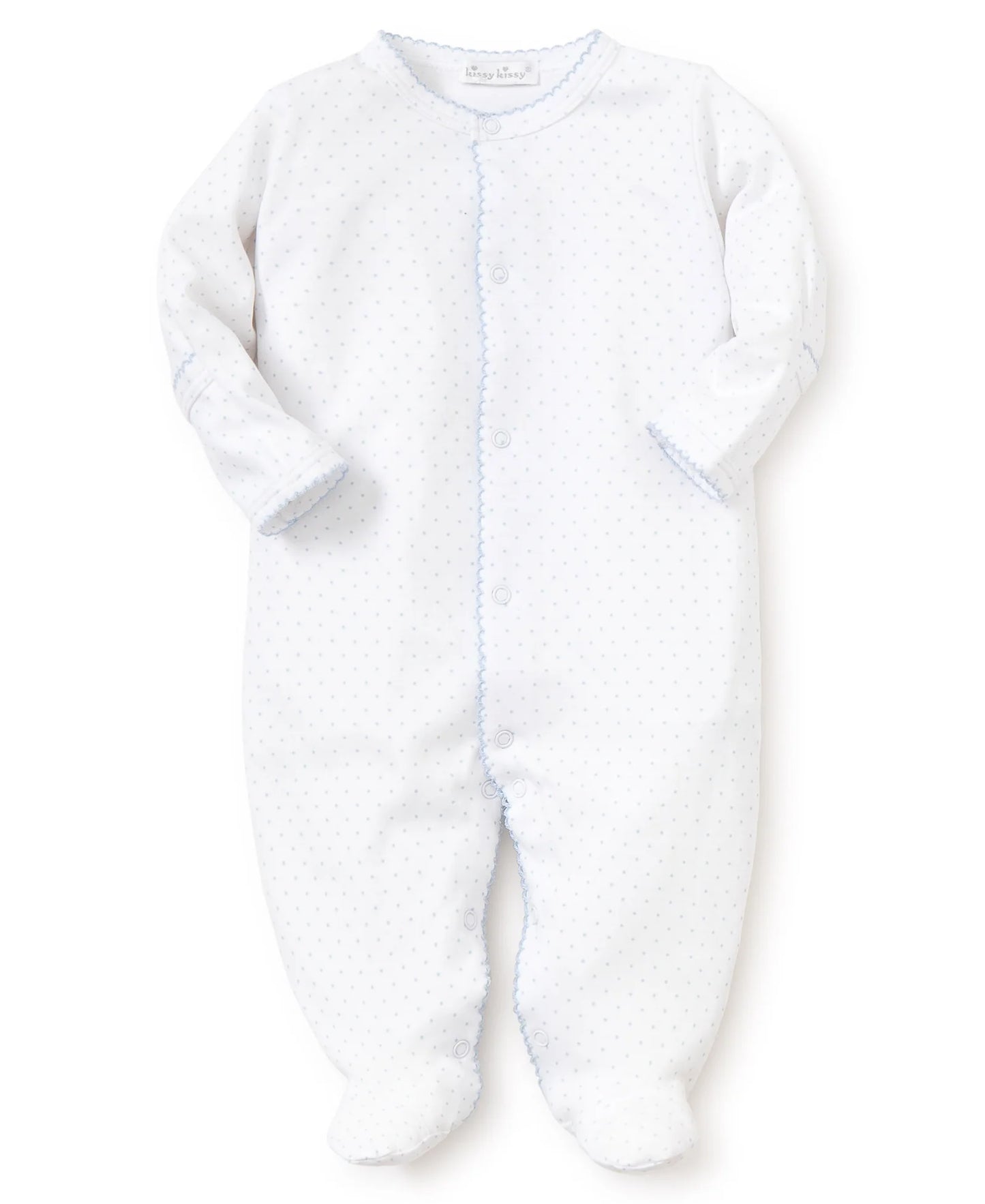 New Kissy Dots Print Footie | White/Blue