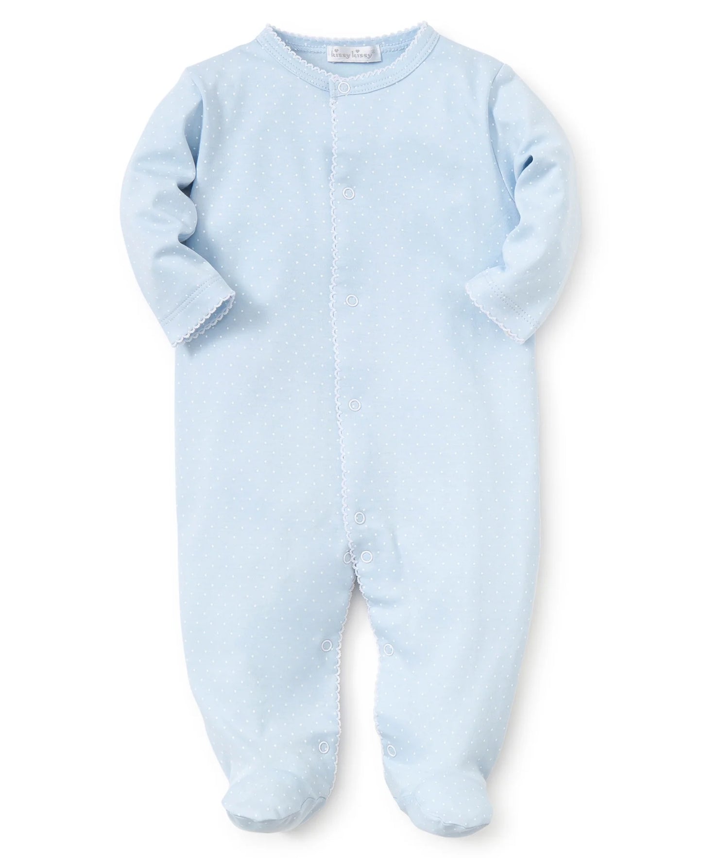 New Kissy Dots Print Footie | Blue/White