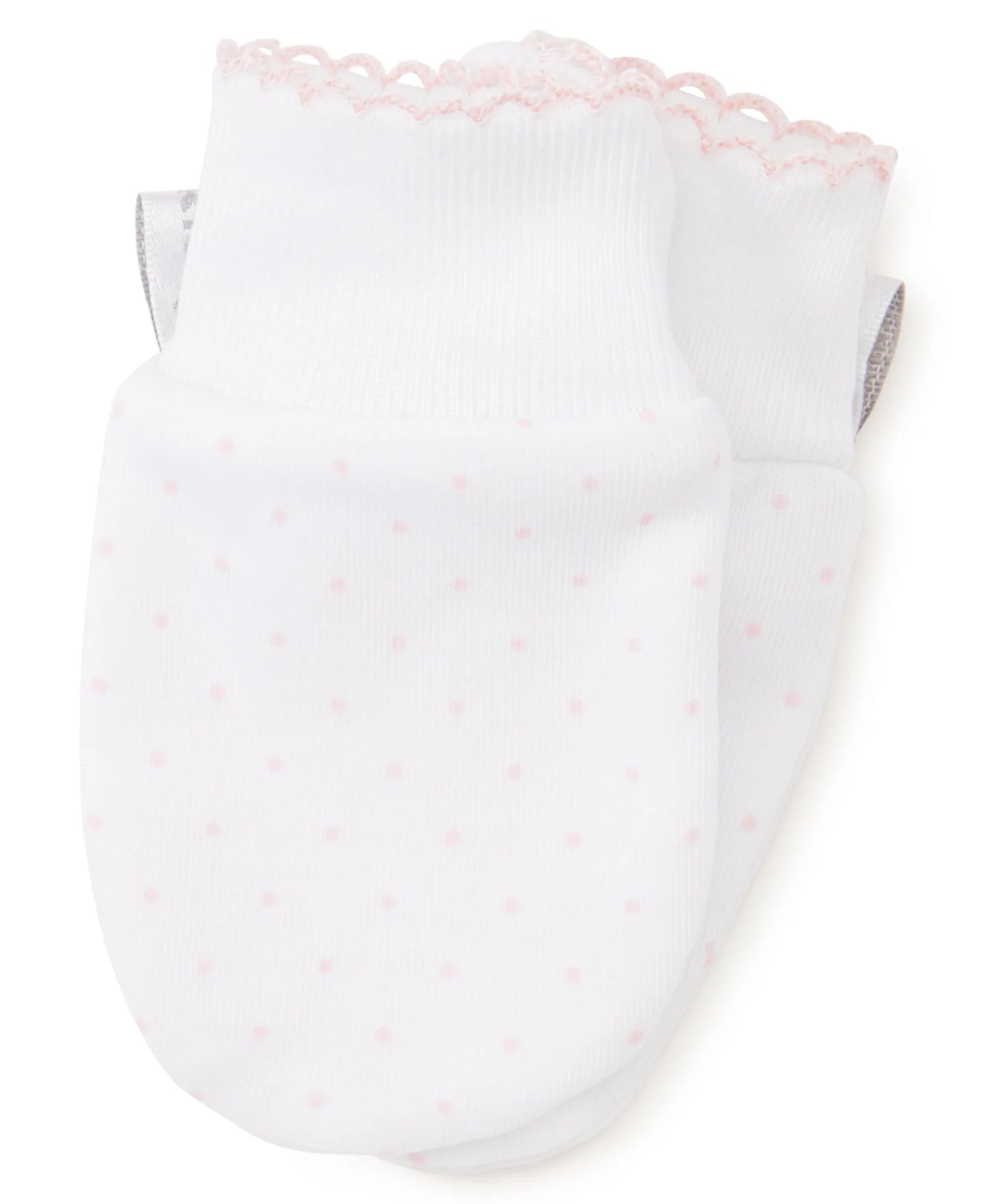 New Kissy Dots Print Newborn Mittens | White/Pink Dot