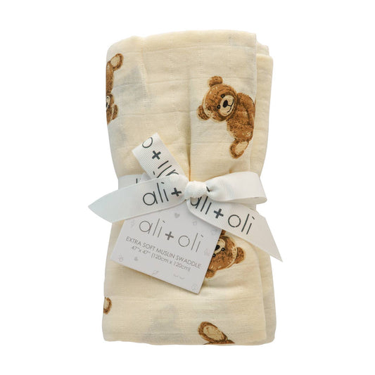 Bamboo Muslin Swaddle | Teddy Bear