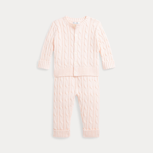Long Sleeve Cotton Cable Sweater Set | Morning Pink