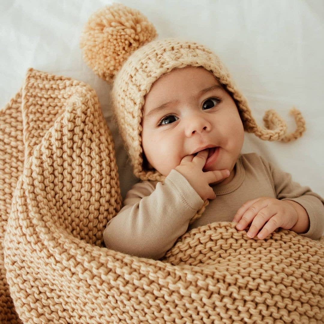 Garter Stitch Knit Bonnet | Latte