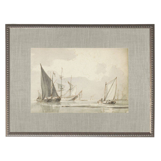 Vintage Watercolor Sailboat | 28" X 22" | Beaded Pewter Frame