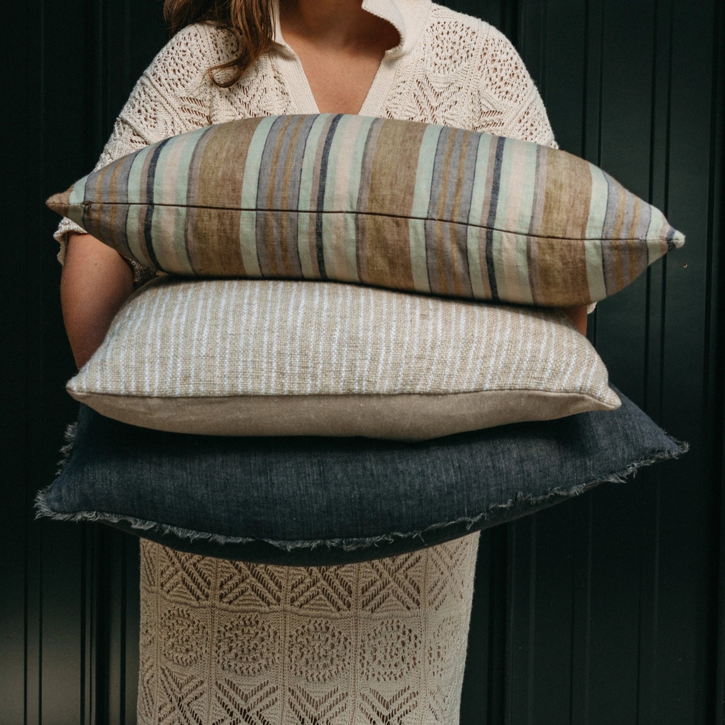 Lina Linen Pillow | Charcoal | 24x24