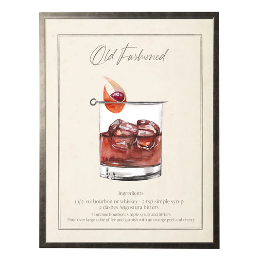 Watercolor Old Fashioned Drink with Recipe | 16x20