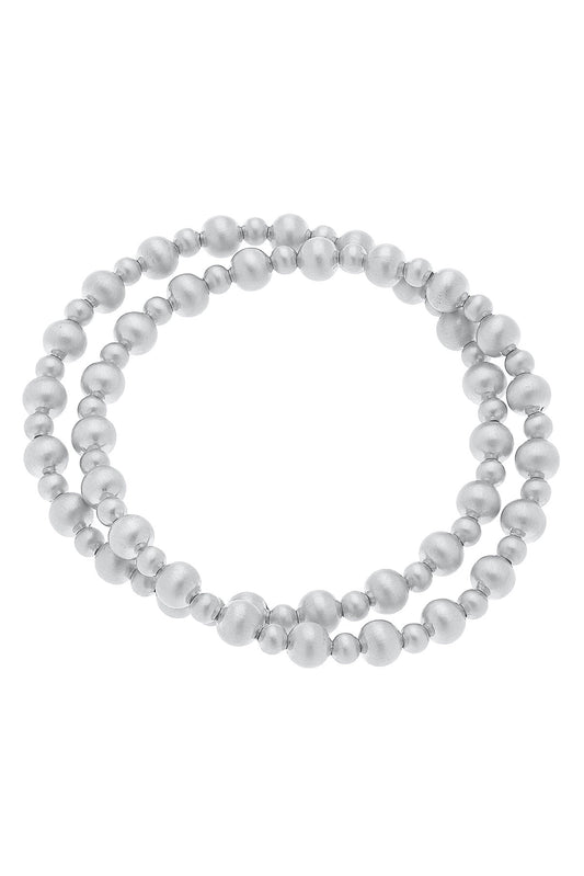 Kayla Ball Bead Stretch Bracelets (Set of 2) | Satin Silver