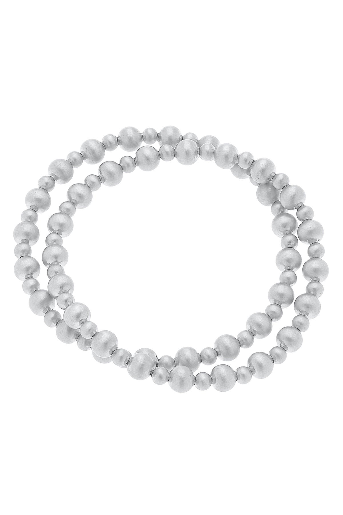 Kayla Ball Bead Stretch Bracelets (Set of 2) | Satin Silver