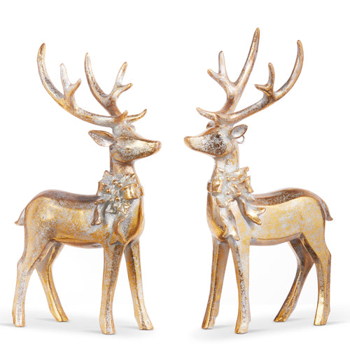 7" Aged Gold Deer w/Bow Ornament