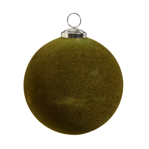 5" Olive Green Flocked Ball Ornament