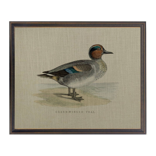 Green Winged Duck Painting on Linen | 28" X 22" | Black And Silver Narrow Shadowbox