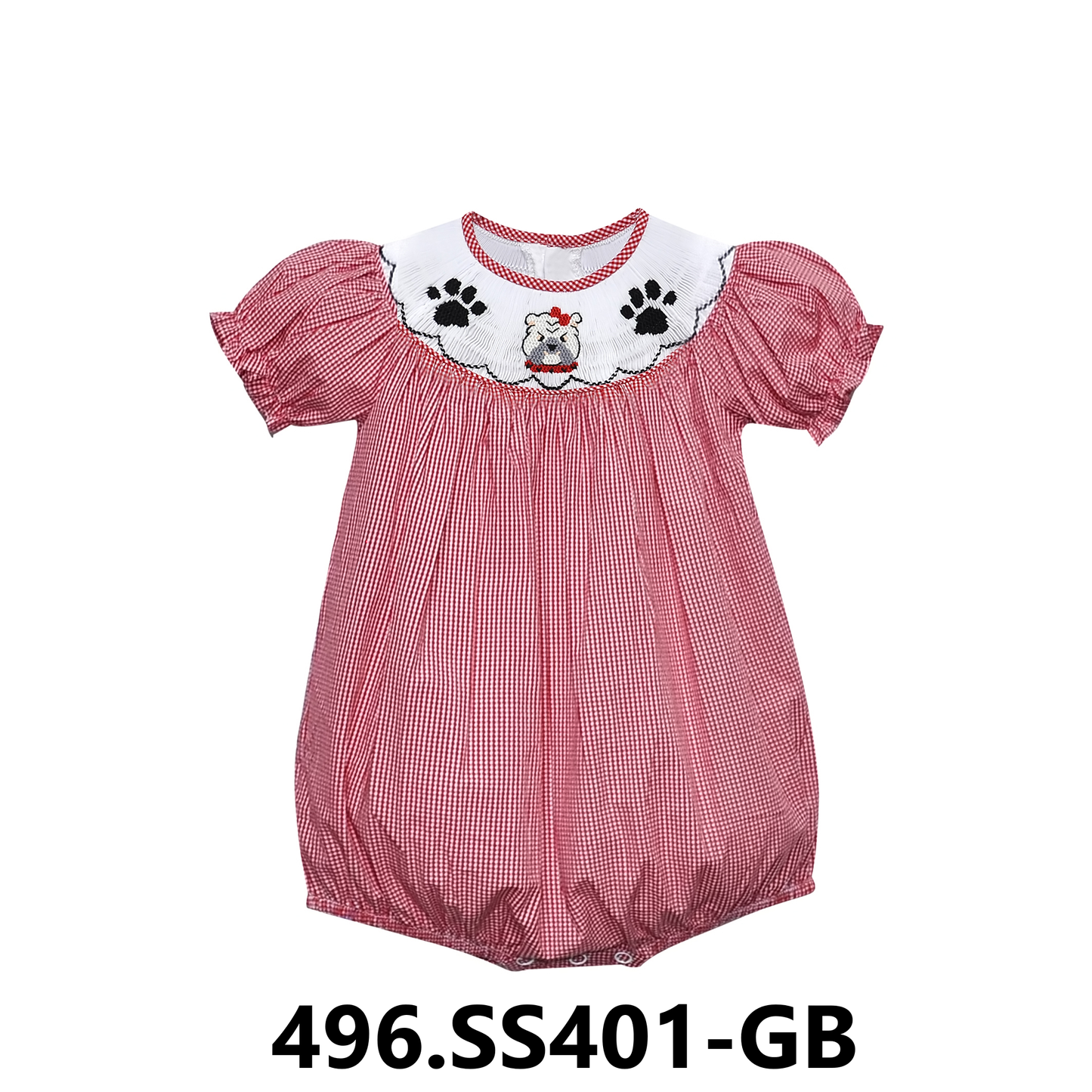 Bulldog Smocked Girls Bubble | Red/Black