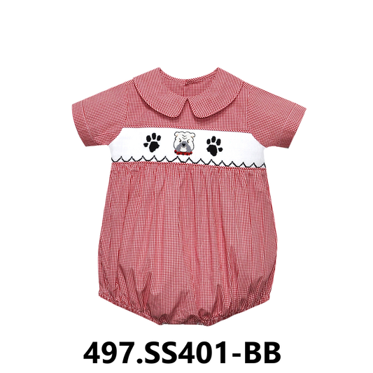 Bulldog Smocked Boys Bubble | Red/Black