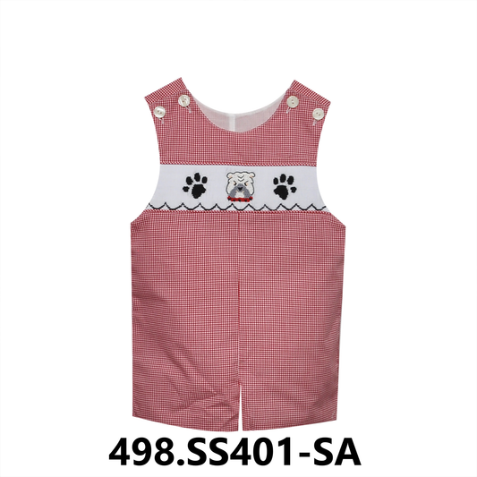 Bulldog Smocked Shortall | Red/Black