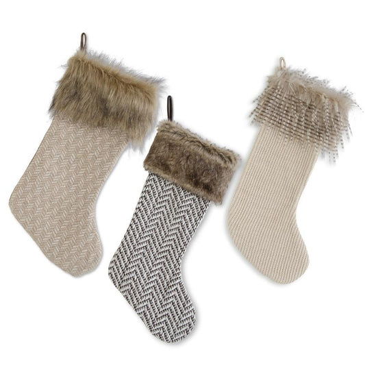 Assorted Tan Cream & Brown Fabric Stockings w/Vegan Fur Trim (3 Styles)