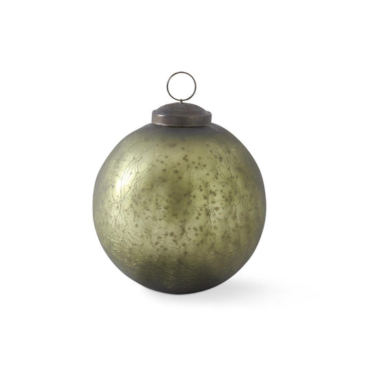 4 Inch Crackled Mercury Glass Round Ornament | Olive Green