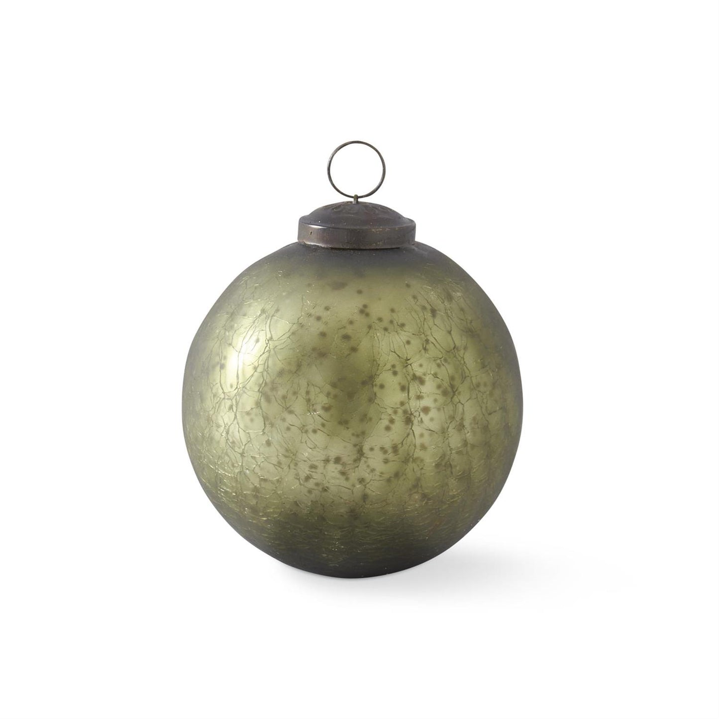 4 Inch Crackled Mercury Glass Round Ornament | Olive Green
