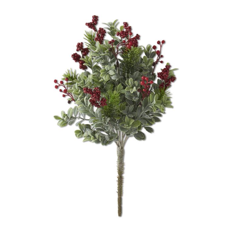 14 Inch Boxwood Pine & Red Berries Bush