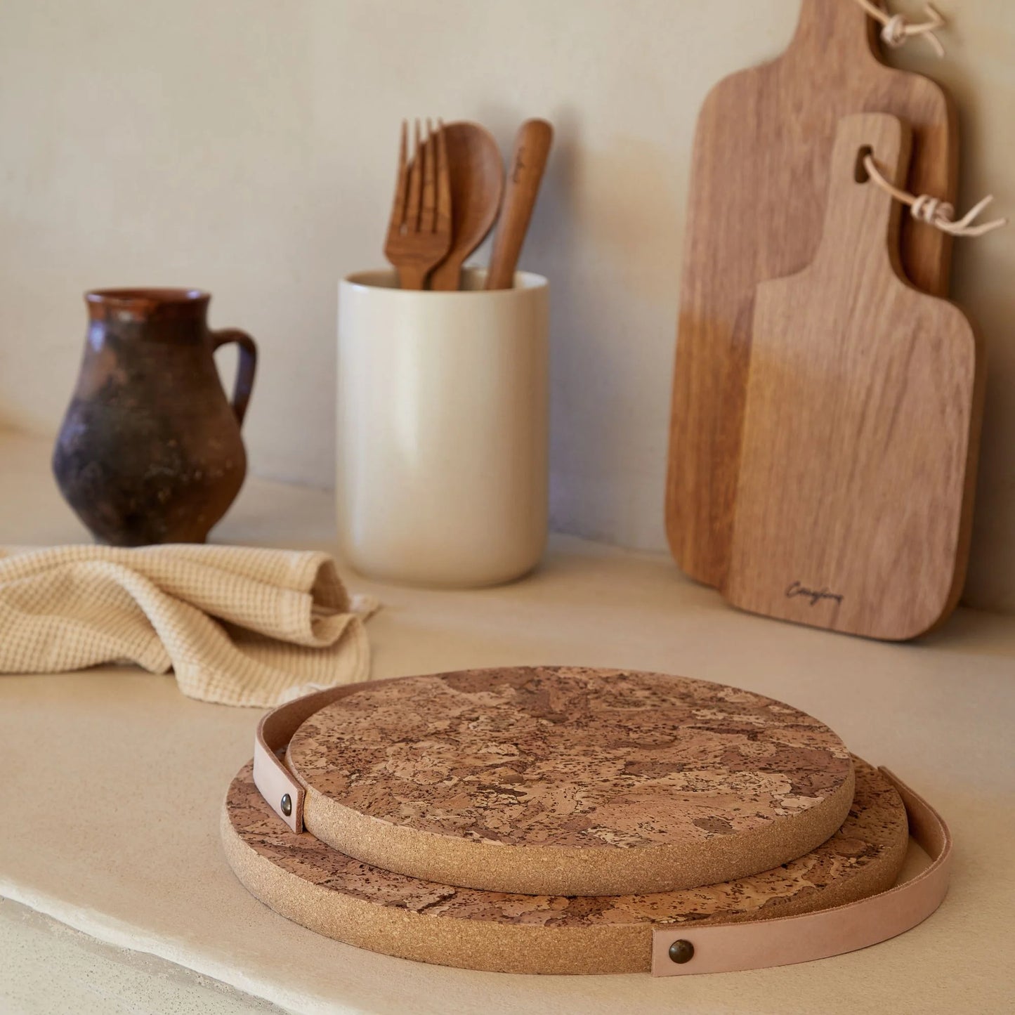 Cork Trivet with Leather Handle  | 3 Sizes