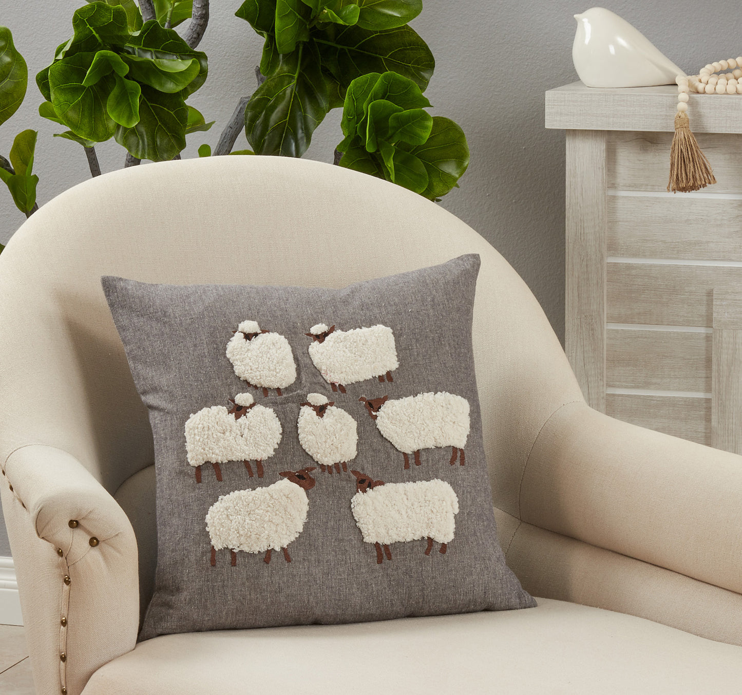 Embroidered Sheep Down-Filled Pillow | 18"