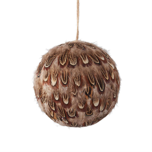 4.75 Inch Round Brown Feather Ornament