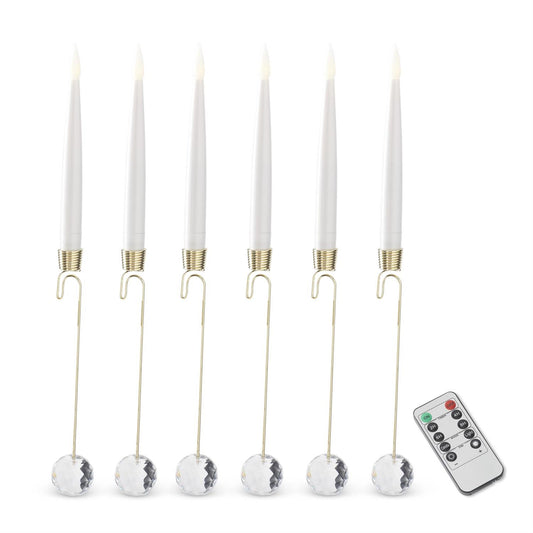 Set of 6 6 Inch Glass Pendant Hanging White LED Candle Ornaments w/Remote