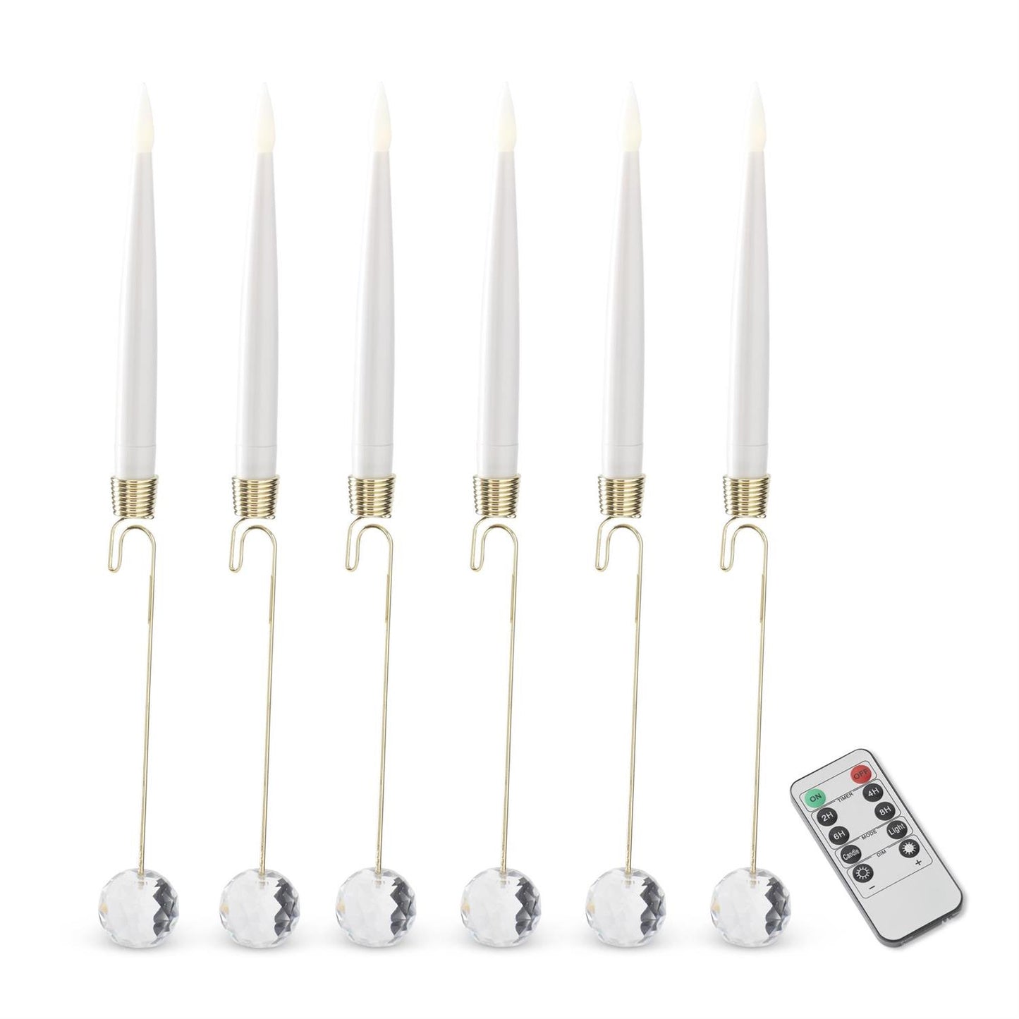 Set of 6 6 Inch Glass Pendant Hanging White LED Candle Ornaments w/Remote
