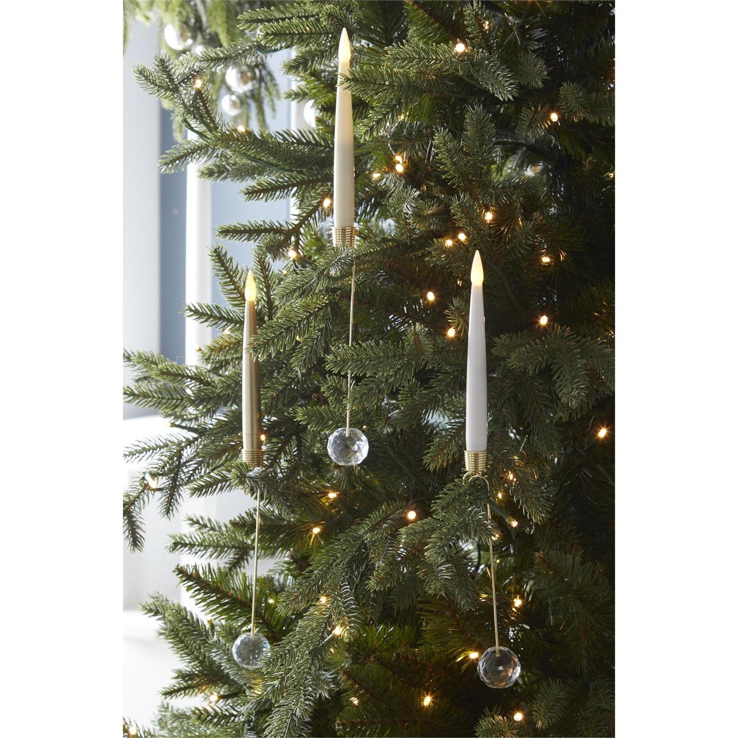 Set of 6 6 Inch Glass Pendant Hanging White LED Candle Ornaments w/Remote
