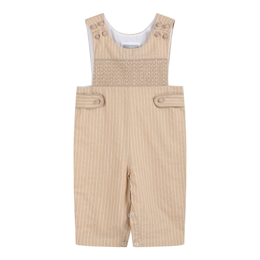 Light Brown Pinstripe Smocked Long Jon Jon