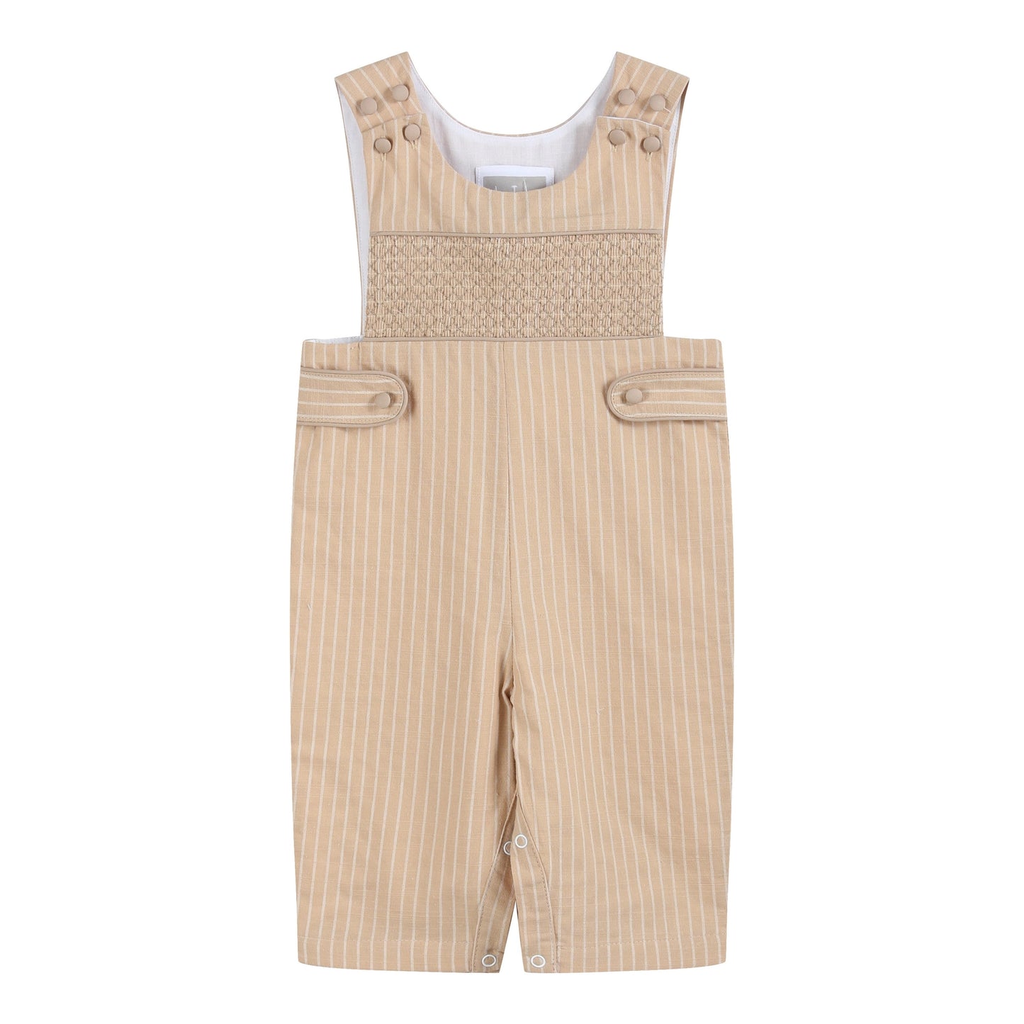 Light Brown Pinstripe Smocked Long Jon Jon