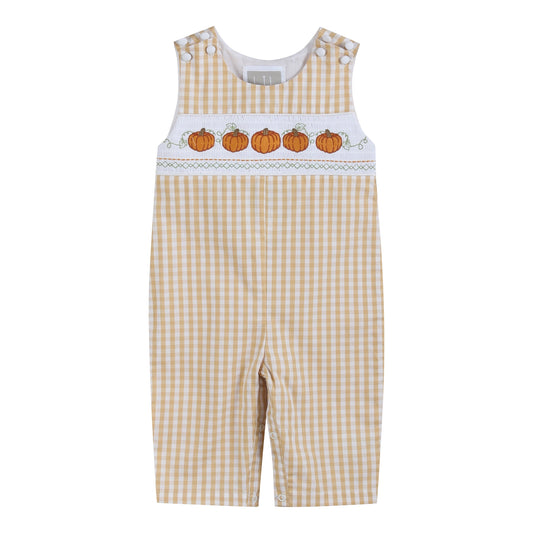 Light Brown Gingham Pumpkin Vine Overalls