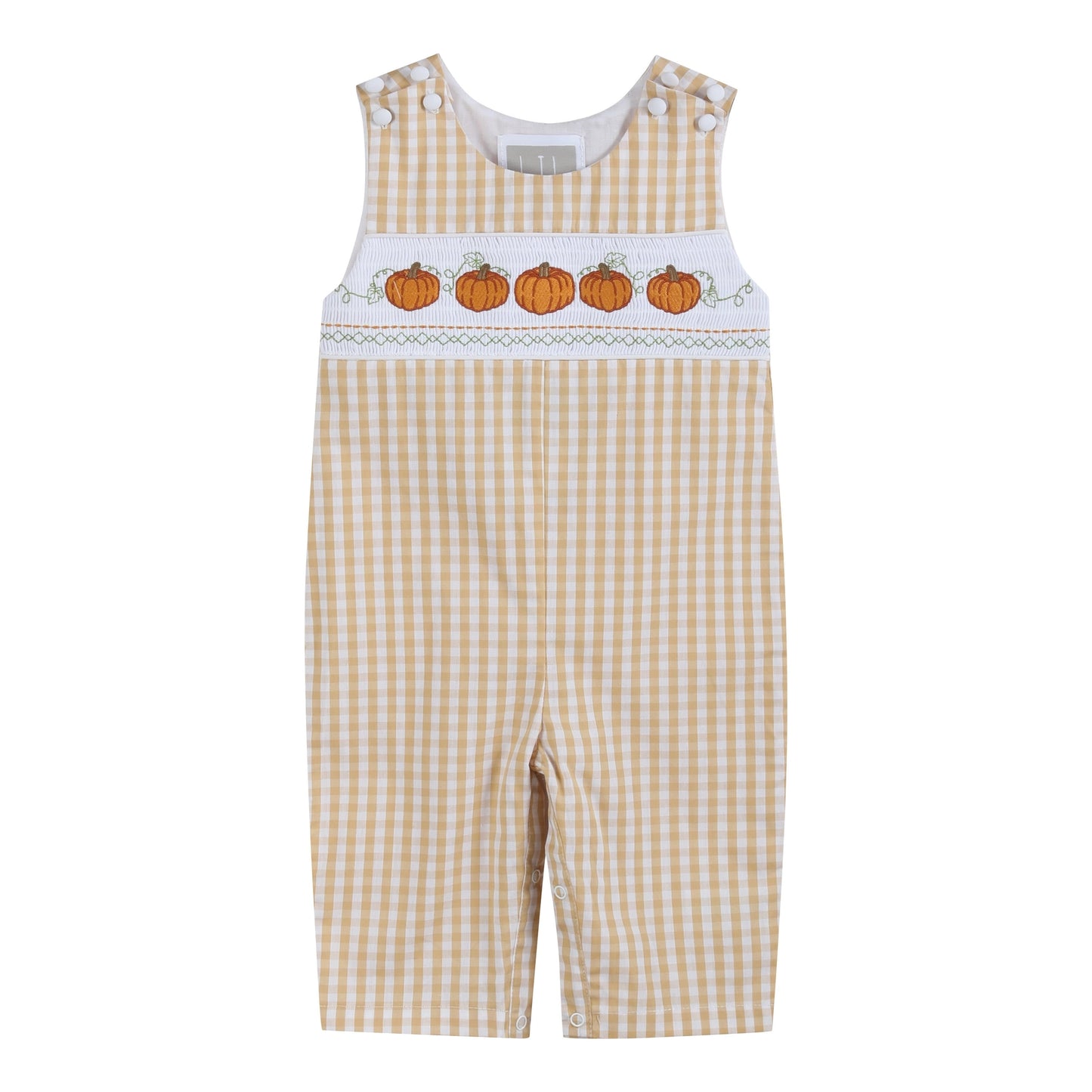Light Brown Gingham Pumpkin Vine Overalls