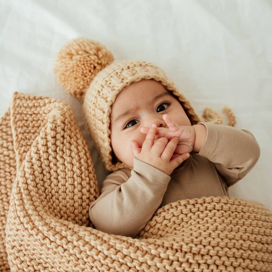 Garter Stitch Knit Bonnet | Latte