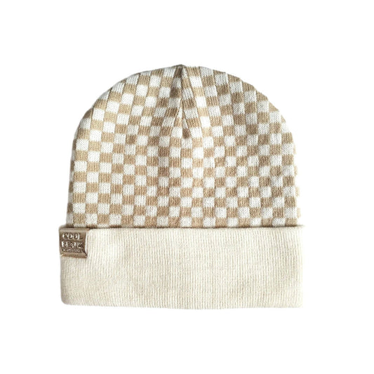 Check Yourself Checkered Reversible Beanie Beige