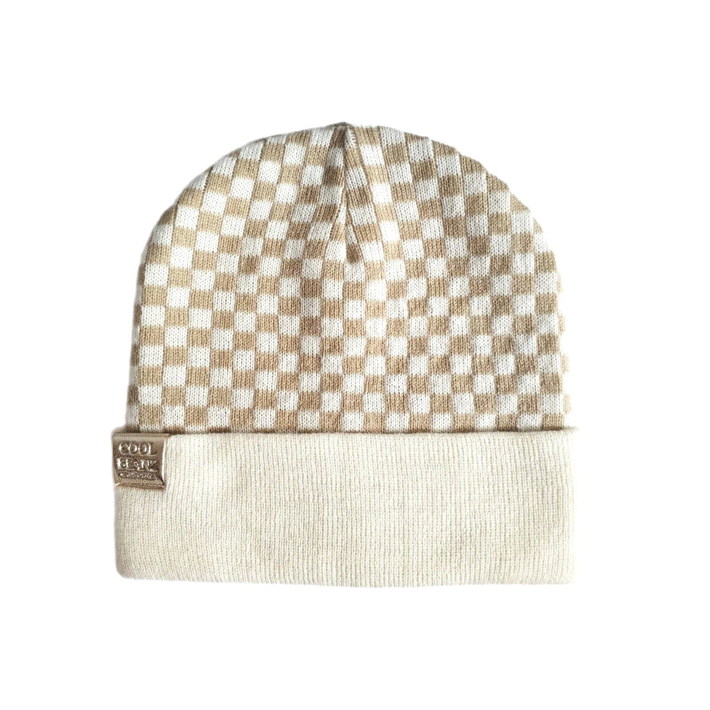 Check Yourself Checkered Reversible Beanie Beige
