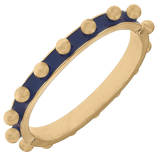 Jenna Chunky Enamel Studded Metal Hinge Bangle | Blue