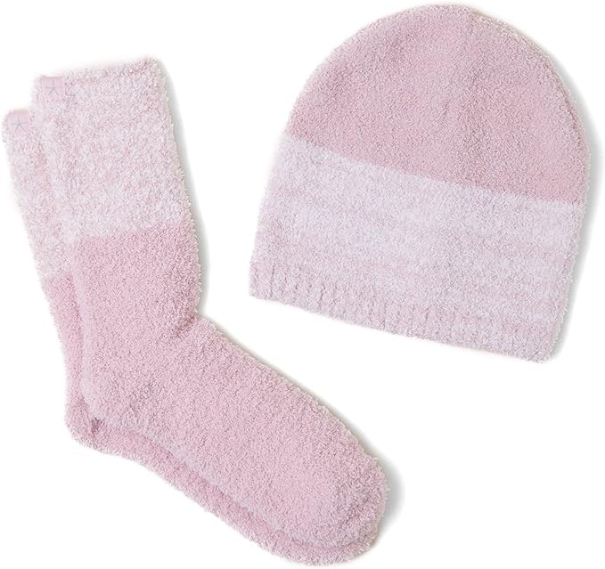 CozyChic® Heather Stripe Beanie and Sock Set | Dusty Rose