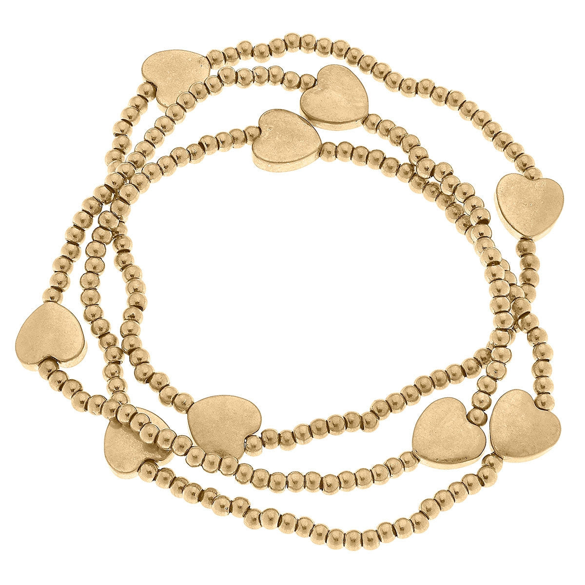Macy Heart Stacking Stretch Bracelets in Worn Gold | Set of 3