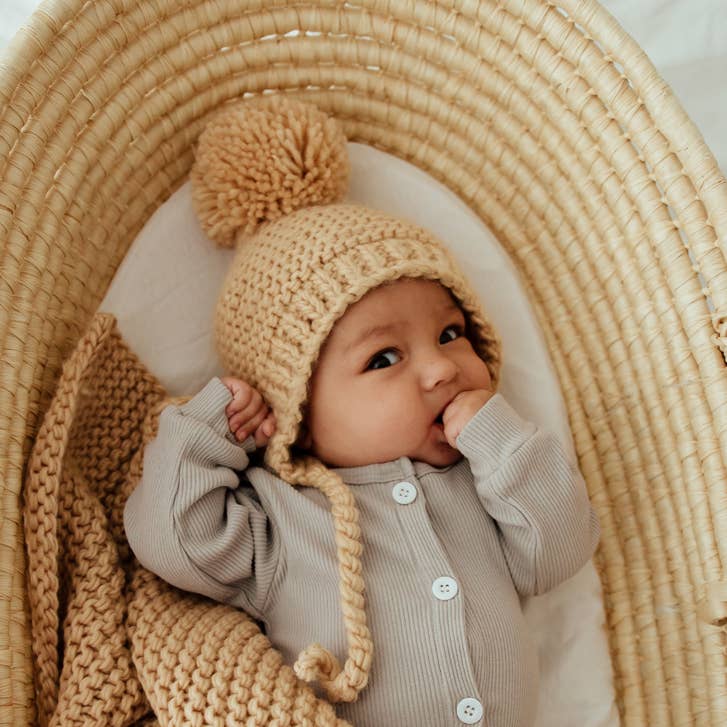 Garter Stitch Knit Bonnet | Latte