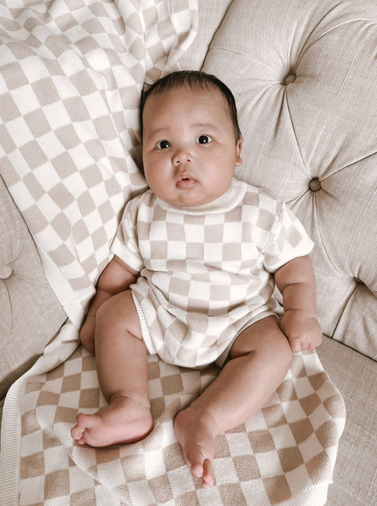 Checkered Romper | Beige/Ivory