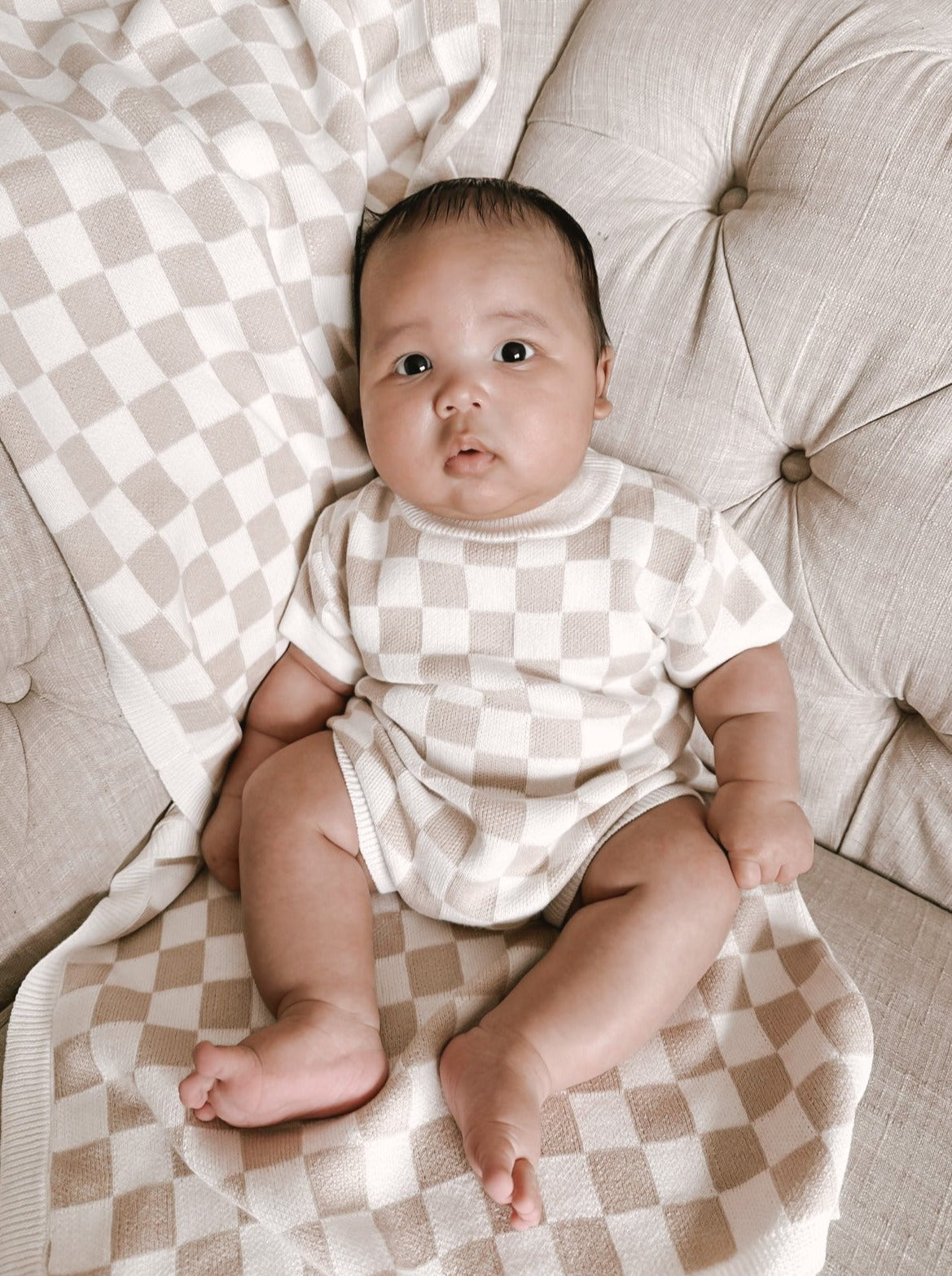 Checkered Romper | Beige/Ivory