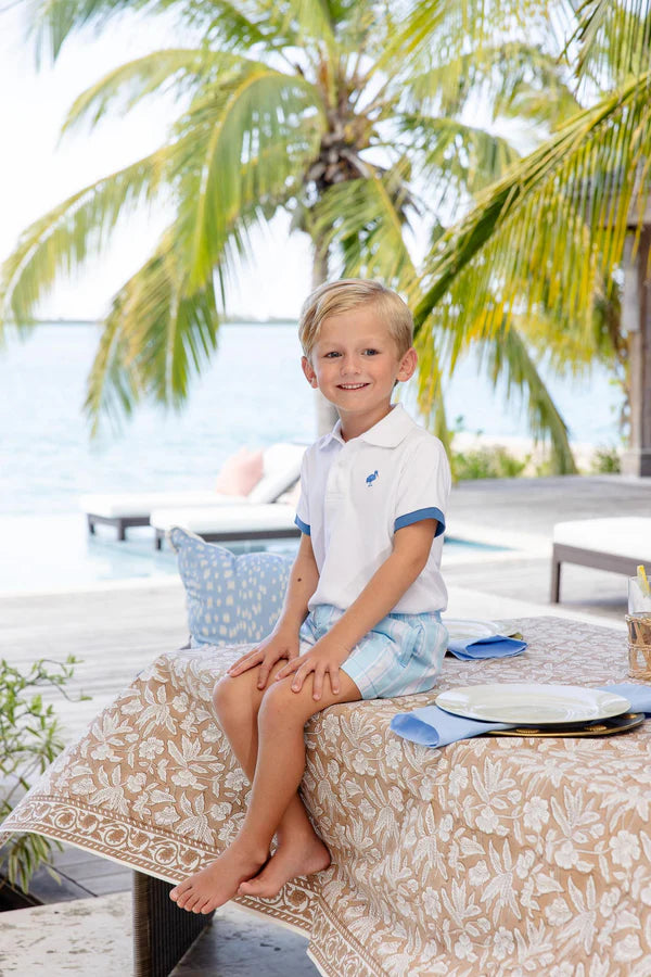 Prim & Proper Polo & Onesie | Worth Avenue White with Wood Boat Blue