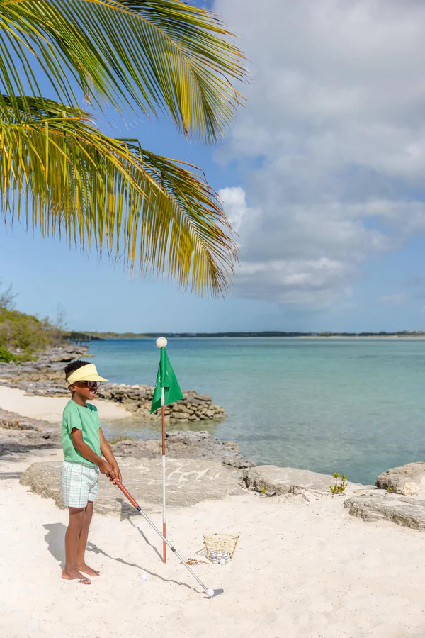Carter Crewneck | Gibson Island Green with Lake Worth Yellow Stork
