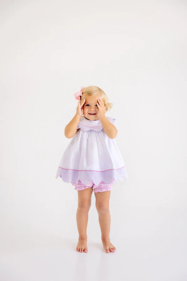 Sydney Scallop Set | Pink Greenbrier Gingham & Lauderdale Lavender Gingham with Worth Avenue White