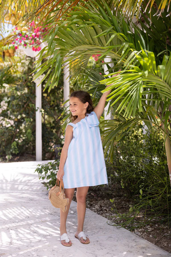 Maebelle Bow Dress | Belhaven Blue Ticking Stripe