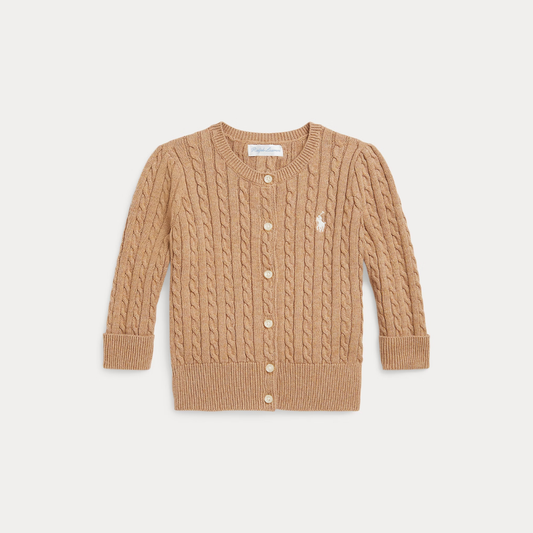 Long Sleeve Cotton Mini Cable Cardigan | Camel
