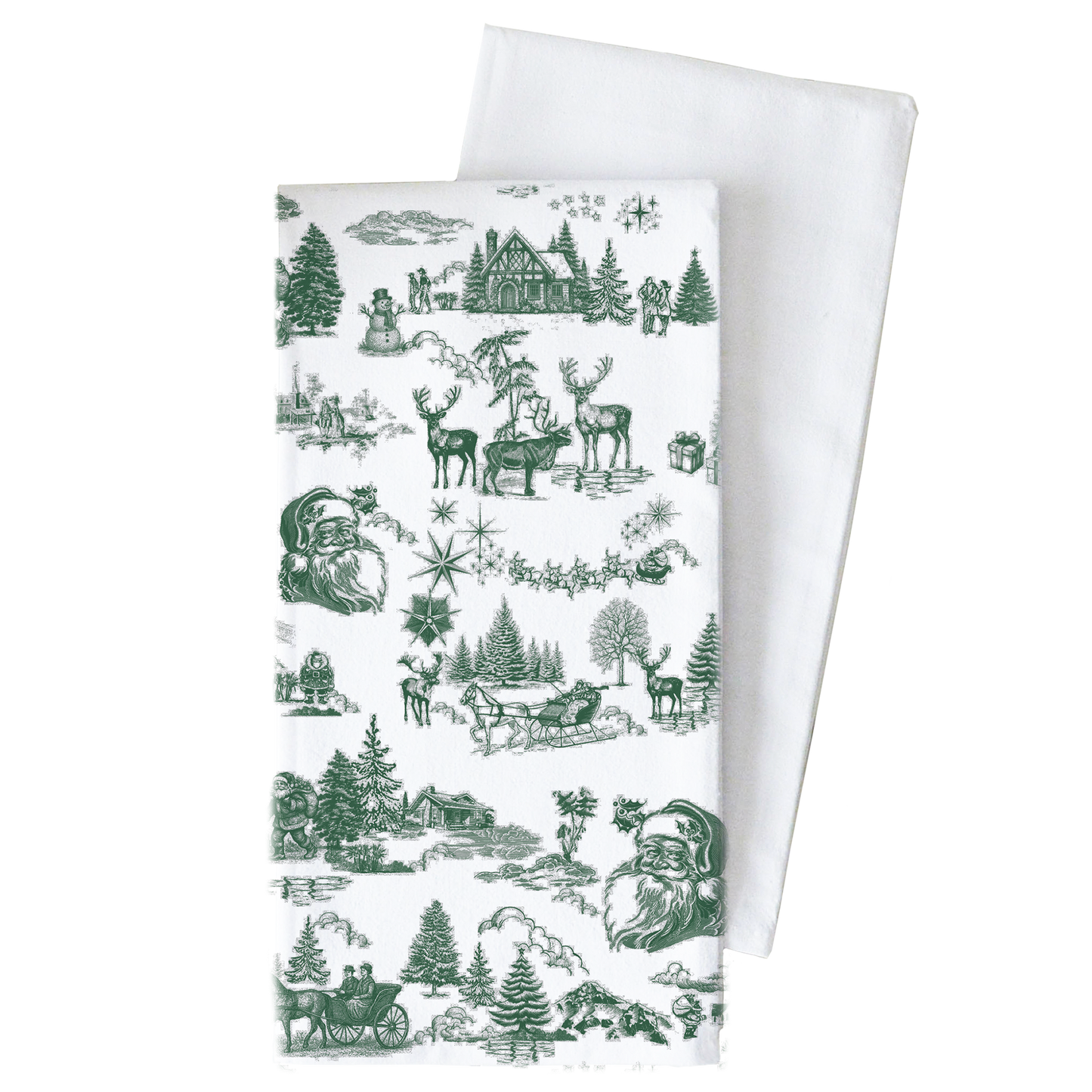 Christmas Toile Green Tea Towel