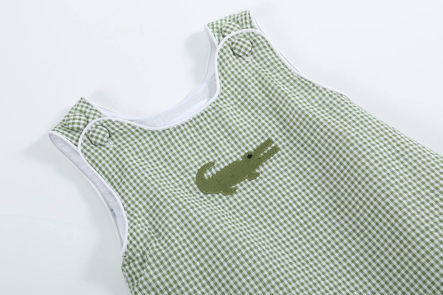 Alligator Bubble Romper | Green Gingham