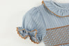 Blue Pinstripe Brown Smocked Ruffle Collar Dress